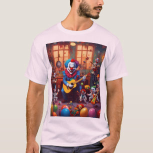 Kwaadaardige clowns en gekke wetenschapper in een t-shirt