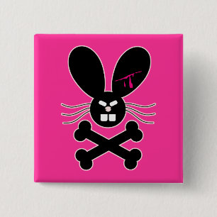 Kwaadaardige Emo Konijn Crossbones Vierkante Button 5,1 Cm