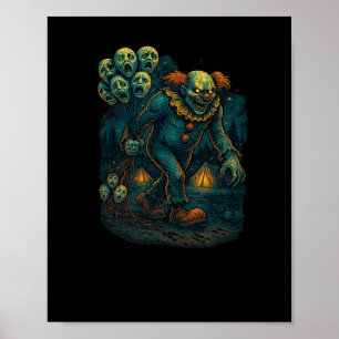 Kwaadaardige griezelige clown met schreeuwende spo poster