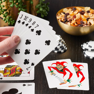Kwaadaardige grijnzende narrenjoker met Jack-in-th Pokerkaarten