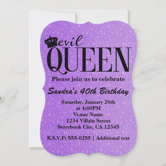 KWAADAARDIGE KONINGIN Paarse Glitter Glam Feest Ui Kaart (Voorkant)