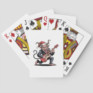 Kwaadaardige Krampus die elektrische gitaarmuziek Pokerkaarten
