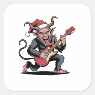 Kwaadaardige Krampus die gitaar speelt elektrische Vierkante Sticker