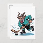 Kwaadaardige Krampus die ijshockey speelt Kerstspo Uitnodiging Briefkaart (Voorkant / Achterkant)