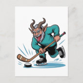 Kwaadaardige Krampus die ijshockey speelt Kerstspo Uitnodiging Briefkaart (Voorkant)
