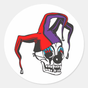 kwaadaardige nar clown schedel ronde sticker