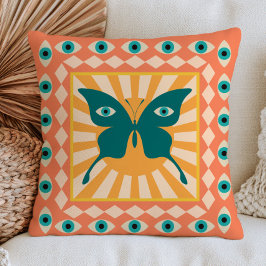 Kwaadaardige Oog Vlinder op Perzik Oranje Folk Art Kussen