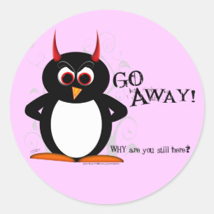 Kwaadaardige pinguïn ga weg! ronde sticker