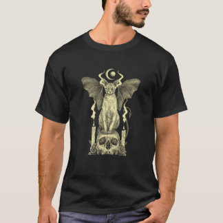 Kwaadaardige Sfinx Kat Vleermuis Schedel Wicca Got T-shirt