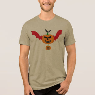 Kwaadaardige Vampier Vleermuis Pompoen Jack O Lant Tri-Blend Shirt