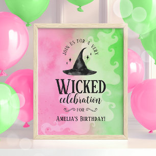 Kwaadaardige Verjaardagsfeestposter – Roze & Groen Poster