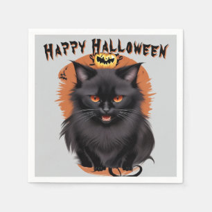 Kwaadaardige Zwarte Kat Halloween Papieren Servet