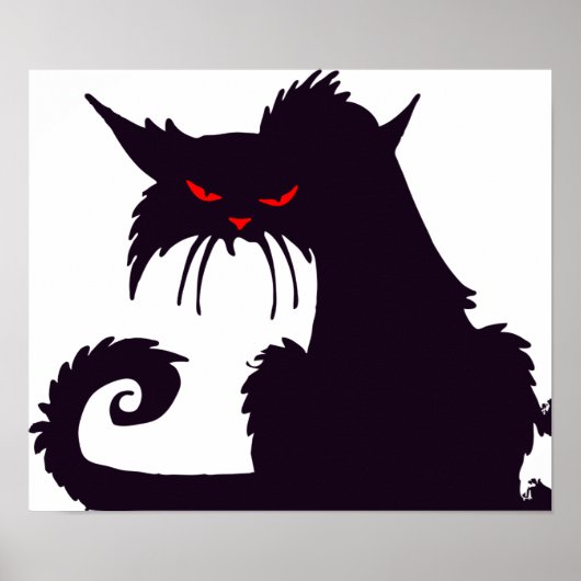 Kwaadaardige Zwarte Kat Silhouet met Rode Ogen Poster (Voorkant)