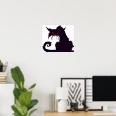 Kwaadaardige Zwarte Kat Silhouet met Rode Ogen Poster (Thuiskantoor)
