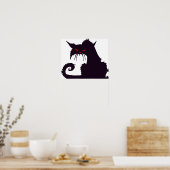Kwaadaardige Zwarte Kat Silhouet met Rode Ogen Poster (Keuken)