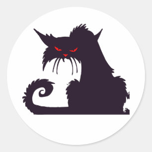 Kwaadaardige Zwarte Kat Silhouet met Rode Ogen Ronde Sticker