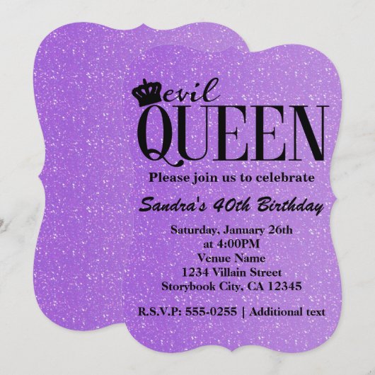 KWAADE KONINGIN Paarse Glitter Glam Feest Uitnodig Kaart (Voorkant / Achterkant)