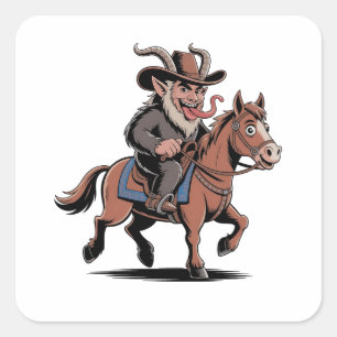 KWADAARDIGE Krampus Kerst Cowboy Paard Westers Ker Vierkante Sticker
