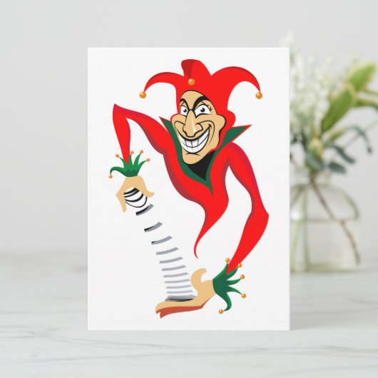 Kwade Grinning Jester Joker met Jack-in-the-Box Kaart (Staand voorkant)
