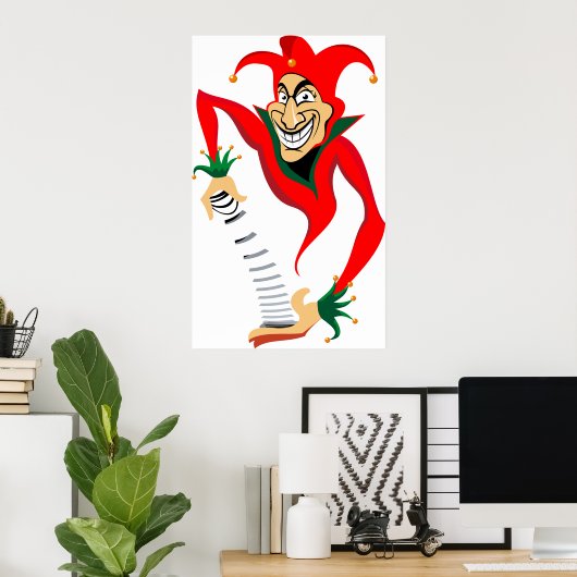 Kwade Grinning Jester Joker met Jack-in-the-Box Poster (Thuiskantoor)