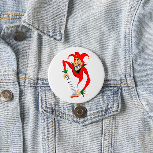 Kwade Grinning Jester Joker met Jack-in-the-Box Ronde Button 7,6 Cm