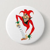 Kwade Grinning Jester Joker met Jack-in-the-Box Ronde Button 7,6 Cm (Voorkant)