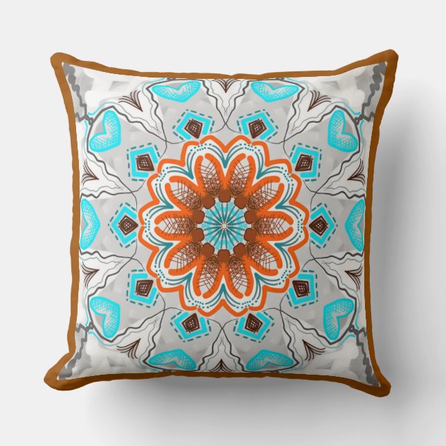 Kwadraatkussen Jimette Design turquoise wit bruin Kussen (Voorkant)