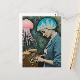 Kwal en een typemachine Surrealistische vrouw Briefkaart