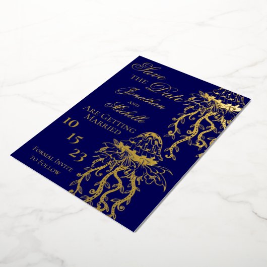  kwal goudstaafband Bewaar datum Folie Uitnodiging (Gedraaid)