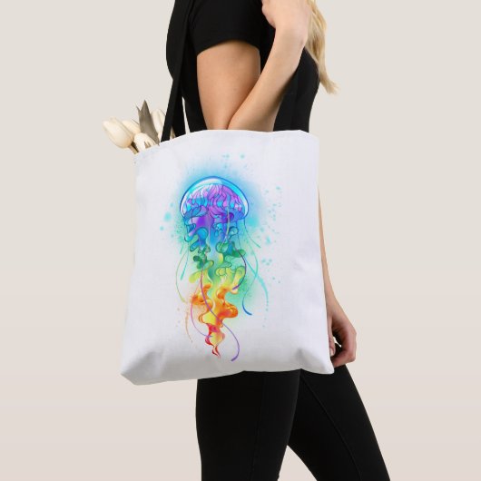 Kwal met regenboogkleuren tote bag (Dichtbij)