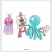 Kwal Octopus Vrienden Kunstenaar Aan Het Werk Kind Sticker (Vel)