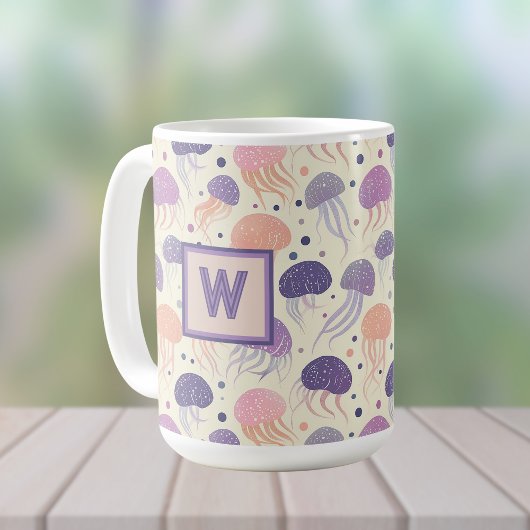 kwal Schattigee pastel Paarse en Oranje monogram; Koffiemok