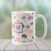kwal Schattigee pastel Paarse en Oranje monogram; Koffiemok