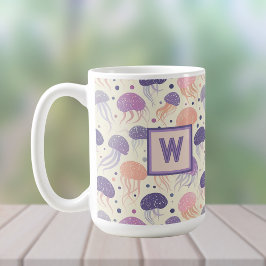 kwal Schattigee pastel Paarse en Oranje monogram; Koffiemok