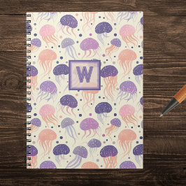 kwal Schattigee pastel Paarse en Oranje monogram; Notitieboek
