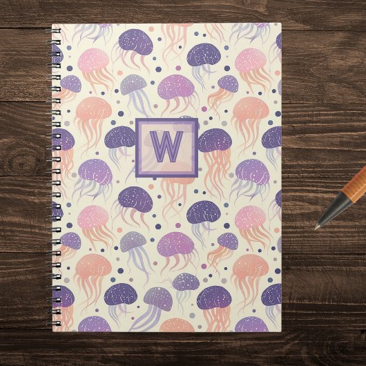 kwal Schattigee pastel Paarse en Oranje monogram; Notitieboek