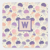 kwal Schattigee pastel Paarse en Oranje monogram; Vierkante Sticker (Voorkant)