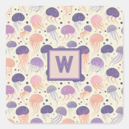 kwal Schattigee pastel Paarse en Oranje monogram; Vierkante Sticker