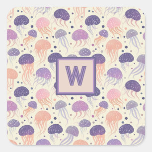 kwal Schattigee pastel Paarse en Oranje monogram; Vierkante Sticker