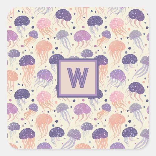 kwal Schattigee pastel Paarse en Oranje monogram; Vierkante Sticker (Voorkant)