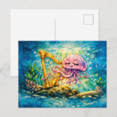 Kwal speelt harp cartoon briefkaart (Voorkant / Achterkant)