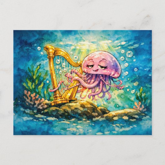 Kwal speelt harp cartoon briefkaart (Voorkant)