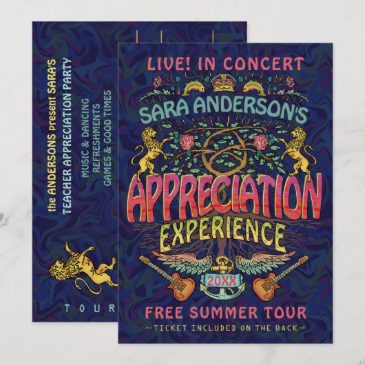 Kwalificatieband Retro 70s concertkaartenthema Kaart (Voorkant / Achterkant)