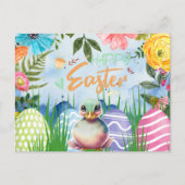 Kwalitatief eendje Pasen met bloemen Feestdagenkaart (Voorkant)