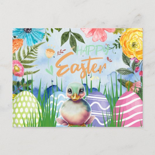 Kwalitatief eendje Pasen met bloemen Feestdagenkaart (Voorkant)