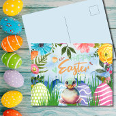 Kwalitatief eendje Pasen met bloemen Feestdagenkaart