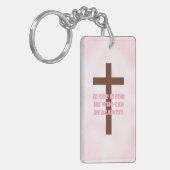 Kwaliteit christelijke roze sleutelhanger (Voorkant Links)