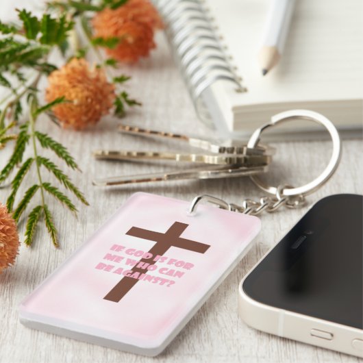 Kwaliteit christelijke roze sleutelhanger (Voorkant Rechts)
