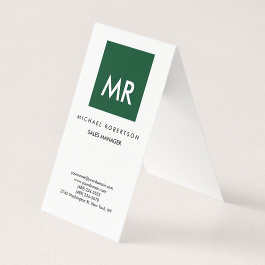 Kwaliteit Groen Wit Monogram Elegant Unique Visitekaartje (Voorkant)