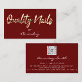 Kwaliteit Nails QR Code Logo Burgundy Red Gold Visitekaartje (Voorkant / Achterkant)